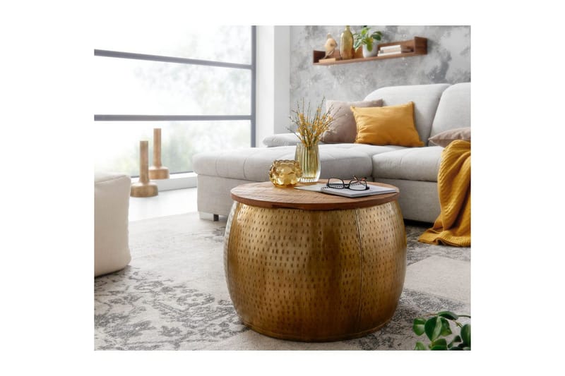 Sohvapöytä Wohnling Pyöreä halkaisija 60 cm säilytystila kiinteä pöytälevy maalaisromanttinen tyyli - Huonekalut - Pöytä & ruokailuryhmä - Sohvapöytä