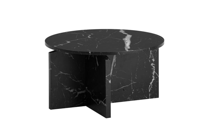 Sohvapöytä Wohnling Pyöreä kivinen optiikka, moderni ulkoasu 60 cm, Musta marmori, 60 cm, Musta marmori