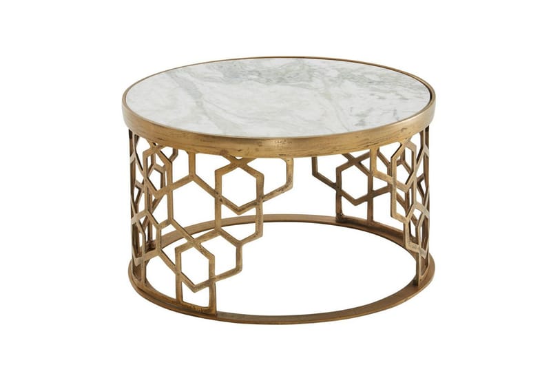 Sohvapöytä Wohnling Pyöreä intialainen marmori hunajakennokuvio metallirunko, undefined