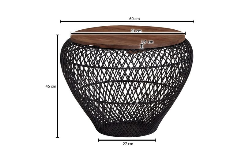 Sohvapöytä Wohnling Pyöreä korin ulkonäkö massiivipuisella pöytälevyllä maalaistalo - Huonekalut - Pöytä & ruokailuryhmä - Sohvapöytä