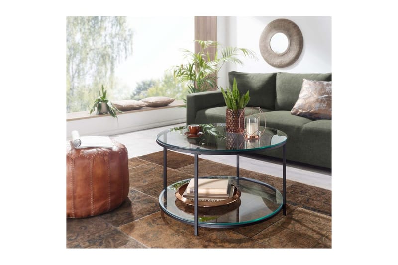 Sohvapöytä Wohnling Pyöreä turvalasi lasialustalla moderni - Huonekalut - Pöytä & ruokailuryhmä - Sohvapöytä