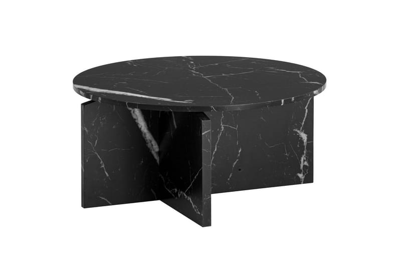 Sohvapöytä Wohnling Pyöreä kivinen optiikka, moderni ulkoasu 70 cm, Musta marmori, 70 cm, Musta marmori