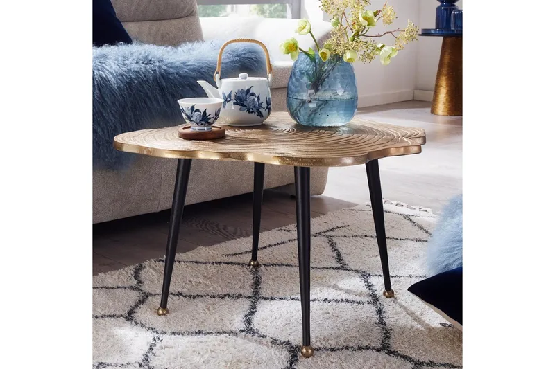Sohvapöytä Wohnling Puuleikkuutyyli metalli modernilla metallijaloilla - Huonekalut - Pöytä & ruokailuryhmä - Sohvapöytä