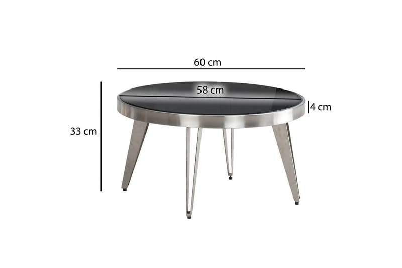 Sohvapöytä Wohnling Pyöreä 60 cm turvalasi mattahopea 4 jalan metallikehys moderni - Huonekalut - Pöytä & ruokailuryhmä - Sohvapöytä