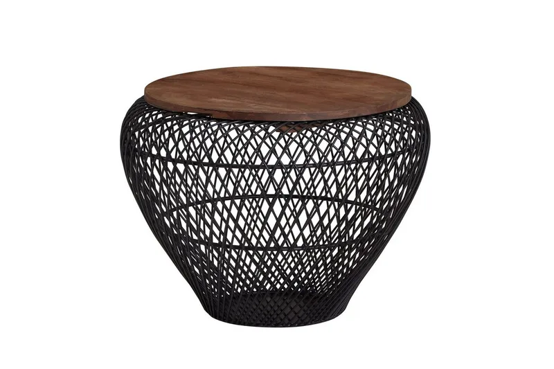 Sohvapöytä Wohnling Pyöreä korin ulkonäkö massiivipuisella pöytälevyllä maalaistalo, undefined