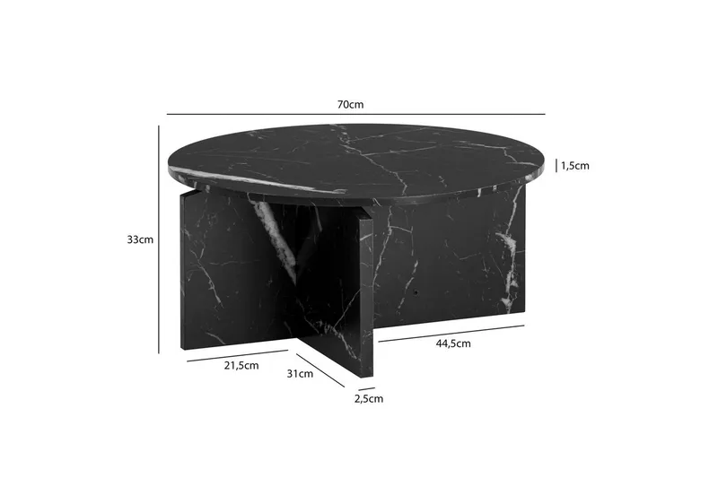 Sohvapöytä Wohnling Pyöreä kivinen optiikka, moderni ulkoasu 70 cm, Musta marmori - 70 cm, Musta marmori - Huonekalut - Pöytä & ruokailuryhmä - Marmoripöydät