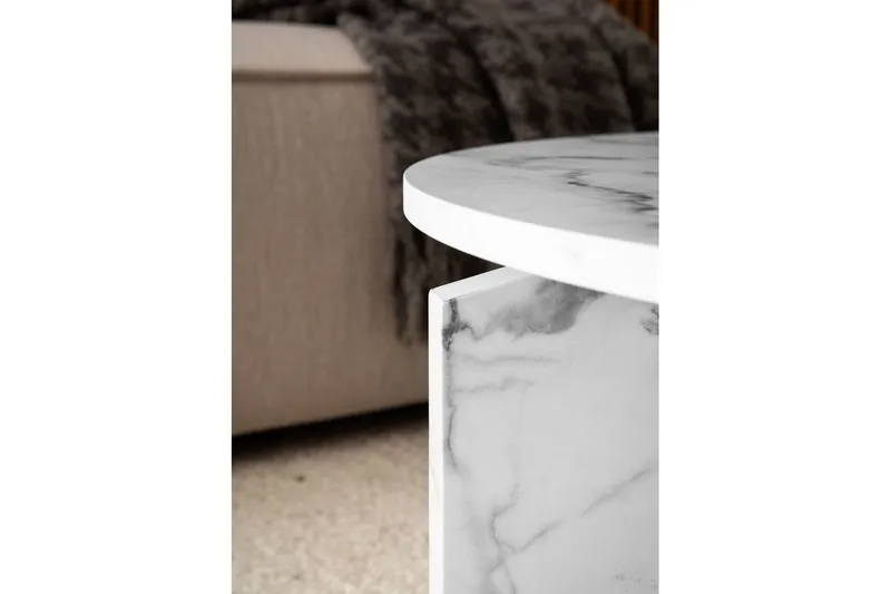 Sohvapöytä Wohnling Pyöreä kivinen optiikka, moderni ulkoasu 70 cm, Marmori valkoinen - 70 cm, Marmori valkoinen - Huonekalut - Pöytä & ruokailuryhmä - Marmoripöydät