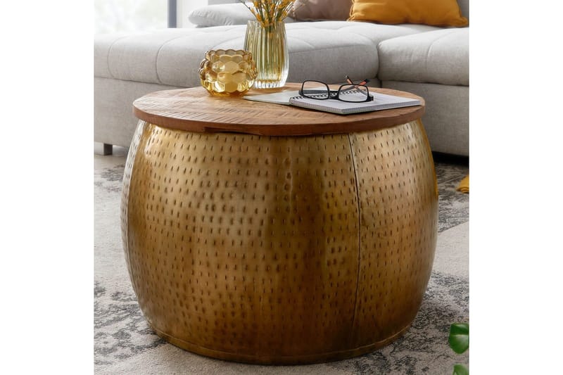 Sohvapöytä Wohnling Pyöreä halkaisija 60 cm säilytystila kiinteä pöytälevy maalaisromanttinen tyyli - Huonekalut - Pöytä & ruokailuryhmä - Sohvapöytä