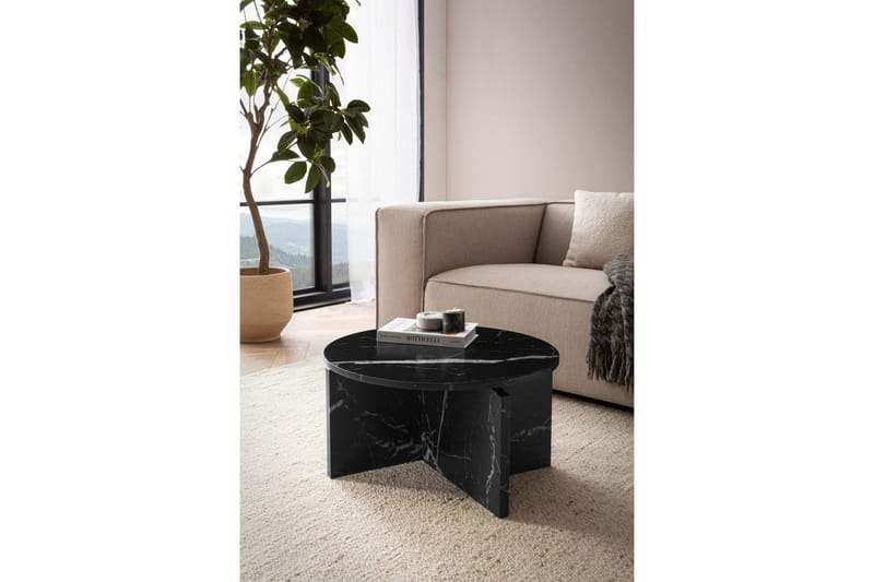 Sohvapöytä Wohnling Pyöreä kivinen optiikka, moderni ulkoasu 60 cm, Musta marmori - 60 cm, Musta marmori - Huonekalut - Pöytä & ruokailuryhmä - Sohvapöytä