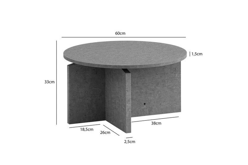 Sohvapöytä Wohnling Pyöreä kivinen optiikka, moderni ulkoasu 60 cm, Harmaa - 60 cm, Harmaa - Huonekalut - Pöytä & ruokailuryhmä - Sohvapöytä