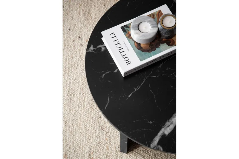 Sohvapöytä Wohnling Pyöreä kivinen optiikka, moderni ulkoasu 60 cm, Musta marmori - 60 cm, Musta marmori - Huonekalut - Pöytä & ruokailuryhmä - Marmoripöydät