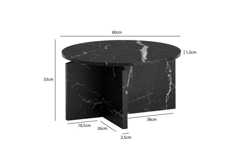 Sohvapöytä Wohnling Pyöreä kivinen optiikka, moderni ulkoasu 60 cm, Musta marmori - 60 cm, Musta marmori - Huonekalut - Pöytä & ruokailuryhmä - Sohvapöytä