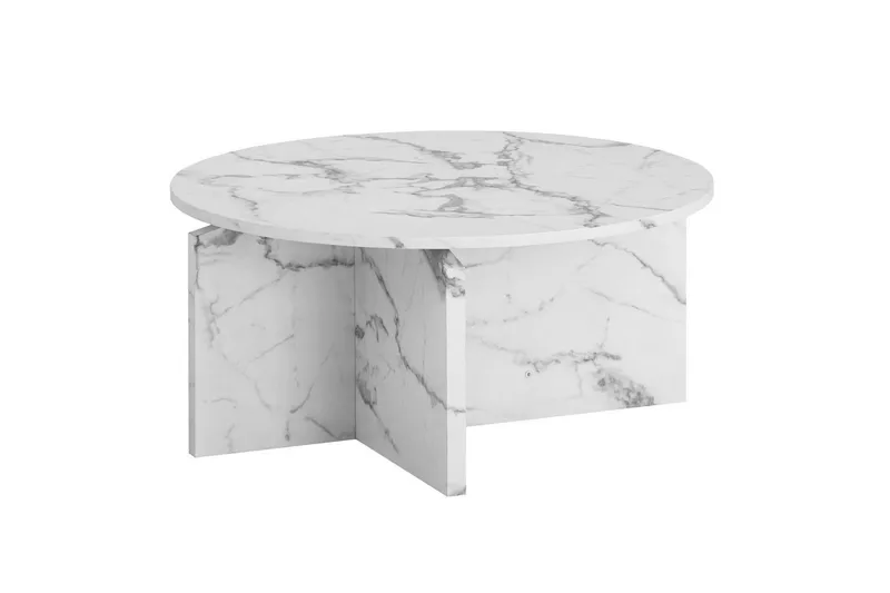 Sohvapöytä Wohnling Pyöreä kivinen optiikka, moderni ulkoasu 70 cm, Marmori valkoinen - 70 cm, Marmori valkoinen - Huonekalut - Pöytä & ruokailuryhmä - Marmoripöydät