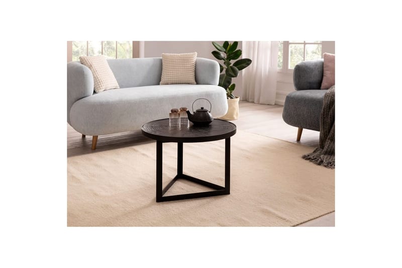 Sohvapöytä Wohnling Pyöreä massiivipuu kivipinnalla, moderni metallirunko - Huonekalut - Pöytä & ruokailuryhmä - Sohvapöytä