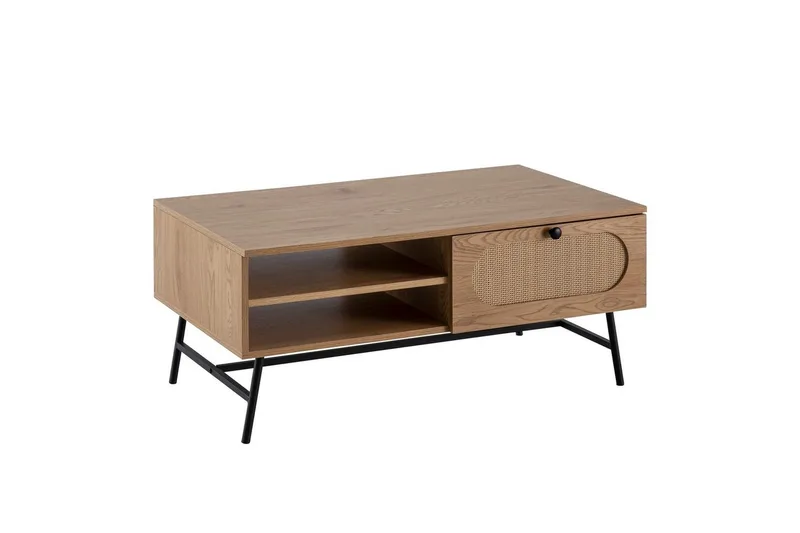 Sohvapöytä Wohnling Puinen tammilook, suorakulmainen, laatikolla ja rottinkisäilytystilalla, undefined