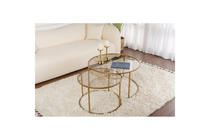 Sohvapöytäsarja - 2 osaa Rikiya Kultapronssi - Kultapronssi - Huonekalut - Pöytä & ruokailuryhmä - Apupöytä & sivupöytä - Sarjapöytä