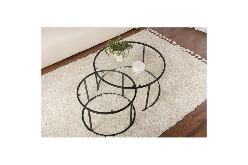 Sohvapöytäsarja - 2 osaa Rikiya Musta läpinäkyvä - Musta läpinäkyvä - Huonekalut - Pöytä & ruokailuryhmä - Apupöytä & sivupöytä - Sarjapöytä