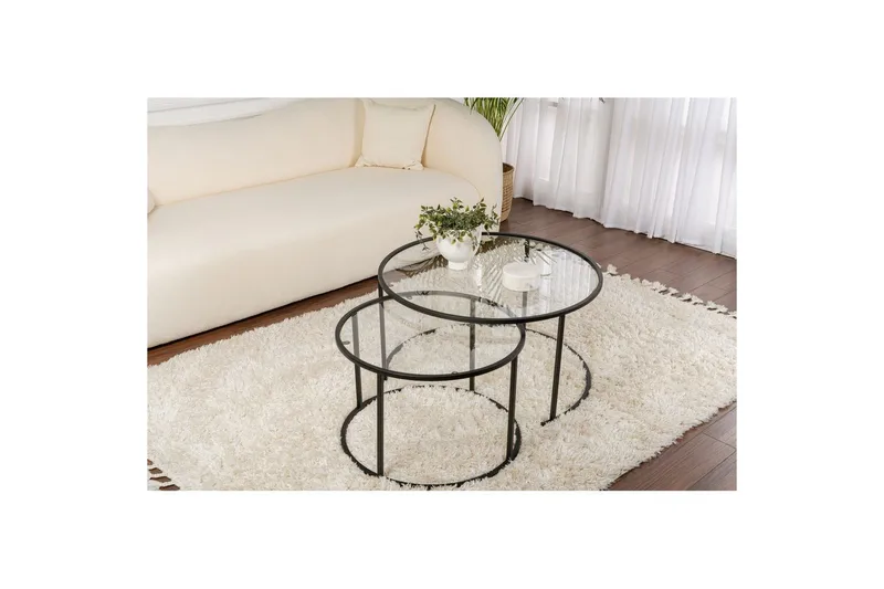 Sohvapöytäsarja - 2 osaa Rikiya Musta läpinäkyvä - Musta läpinäkyvä - Huonekalut - Pöytä & ruokailuryhmä - Apupöytä & sivupöytä - Sarjapöytä