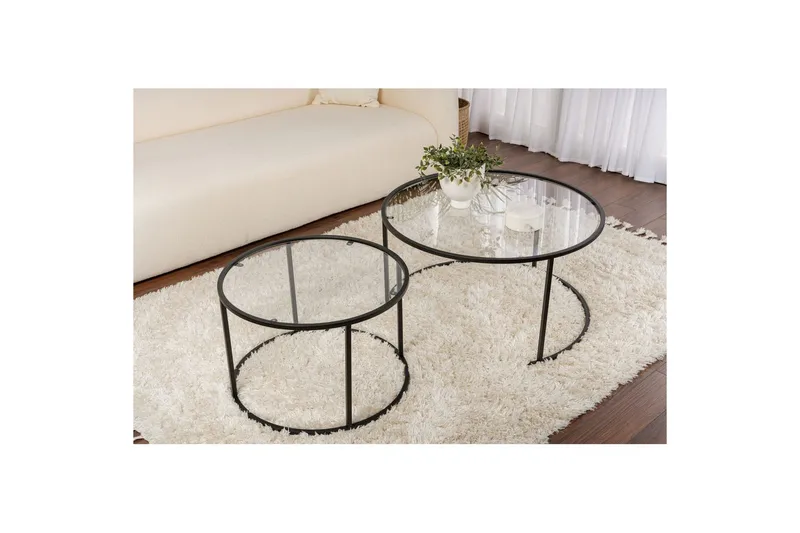 Sohvapöytäsarja - 2 osaa Rikiya Musta läpinäkyvä - Musta läpinäkyvä - Huonekalut - Pöytä & ruokailuryhmä - Apupöytä & sivupöytä - Sarjapöytä