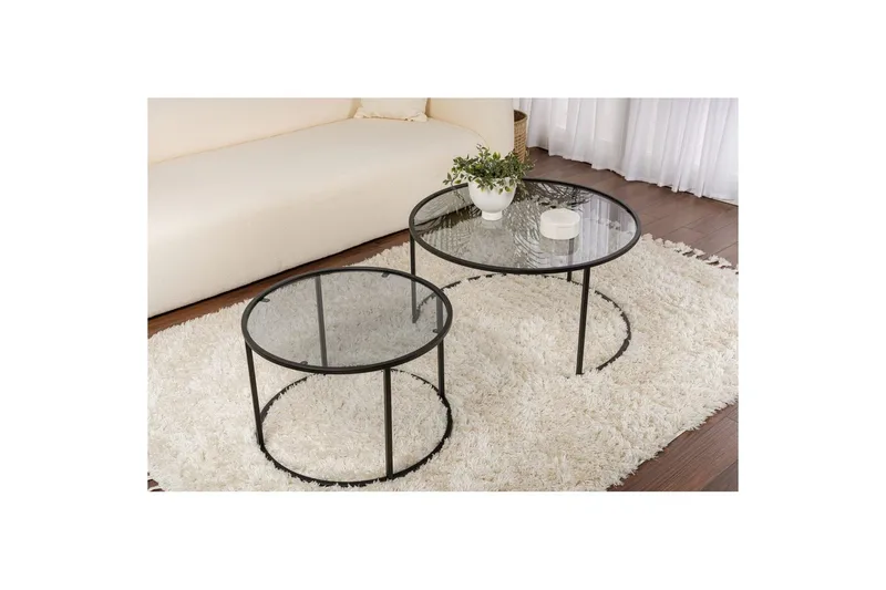 Sohvapöytäsarja - 2 osaa Rikiya Mustanharmaa - Mustanharmaa - Huonekalut - Pöytä & ruokailuryhmä - Apupöytä & sivupöytä - Sarjapöytä