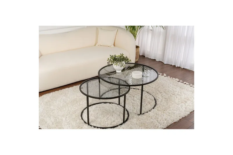 Sohvapöytäsarja - 2 osaa Rikiya Mustanharmaa - Mustanharmaa - Huonekalut - Pöytä & ruokailuryhmä - Apupöytä & sivupöytä - Sarjapöytä