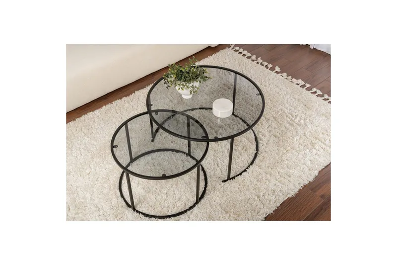 Sohvapöytäsarja - 2 osaa Rikiya Mustanharmaa - Mustanharmaa - Huonekalut - Pöytä & ruokailuryhmä - Apupöytä & sivupöytä - Sarjapöytä