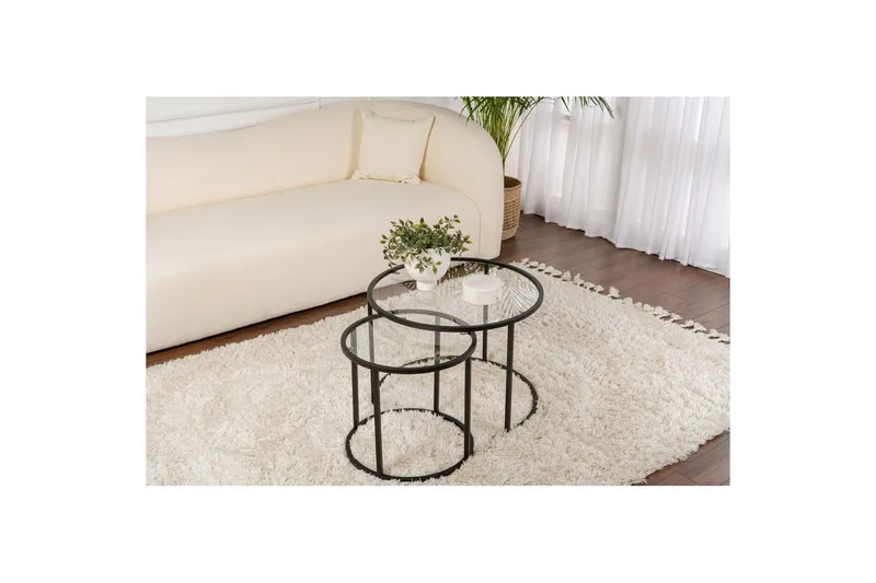 Sohvapöytäsarja - 2 osaa Rikiya pieni Musta läpinäkyvä - Musta läpinäkyvä - Huonekalut - Pöytä & ruokailuryhmä - Apupöytä & sivupöytä - Sarjapöytä