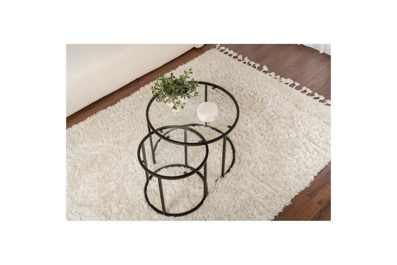 Sohvapöytäsarja - 2 osaa Rikiya pieni Musta läpinäkyvä - Musta läpinäkyvä - Huonekalut - Pöytä & ruokailuryhmä - Apupöytä & sivupöytä - Sarjapöytä