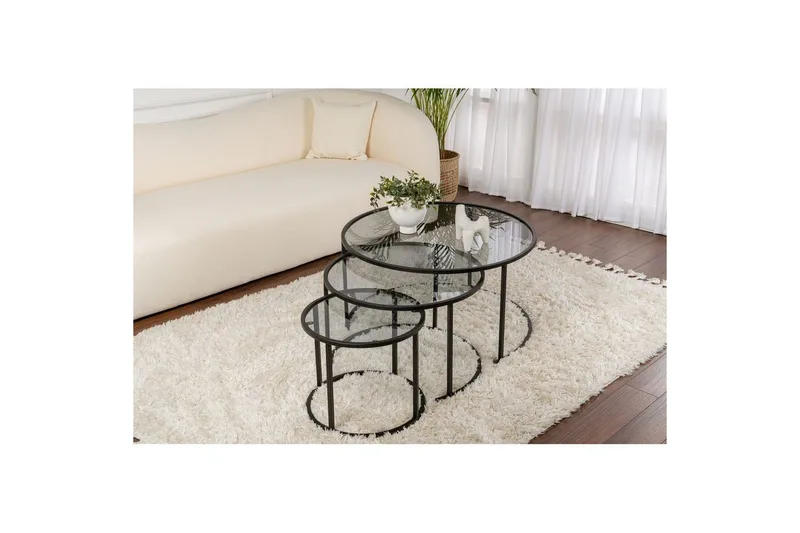 Sohvapöytäsarja - 3 osaa Rikiya Mustanharmaa - Mustanharmaa - Huonekalut - Pöytä & ruokailuryhmä - Apupöytä & sivupöytä - Sarjapöytä