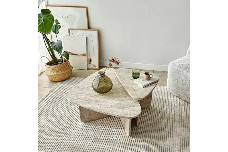 Sohvapöytäsarja Jewa Sarja Travertiini - Travertiini - Huonekalut - Pöytä & ruokailuryhmä - Apupöytä & sivupöytä - Sarjapöytä