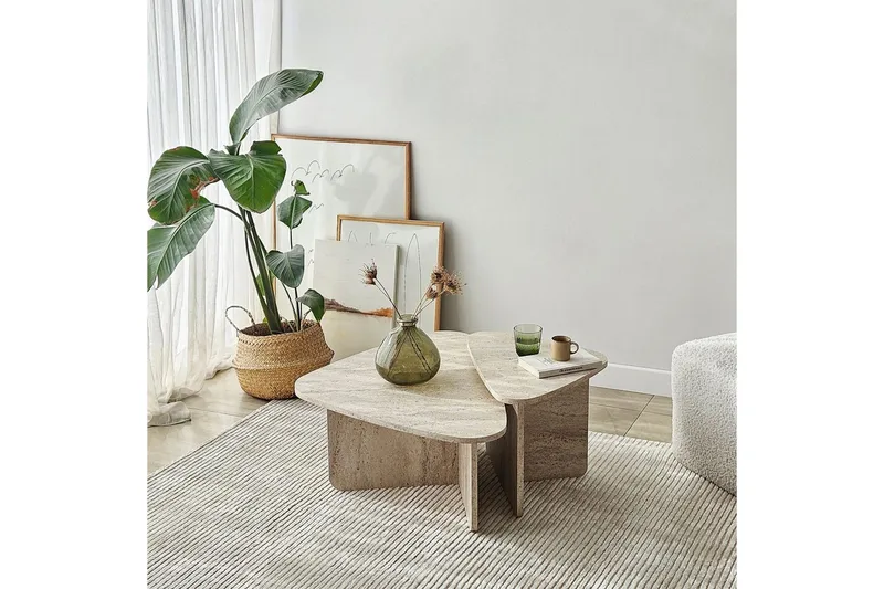 Sohvapöytäsarja Jewa Sarja Travertiini - Travertiini - Huonekalut - Pöytä & ruokailuryhmä - Apupöytä & sivupöytä - Sarjapöytä