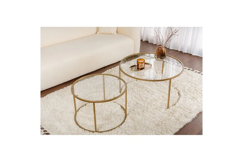 Sohvapöytäsarja Rikiya kulta läpinäkyvä - Huonekalut - Pöytä & ruokailuryhmä - Apupöytä & sivupöytä - Sarjapöytä