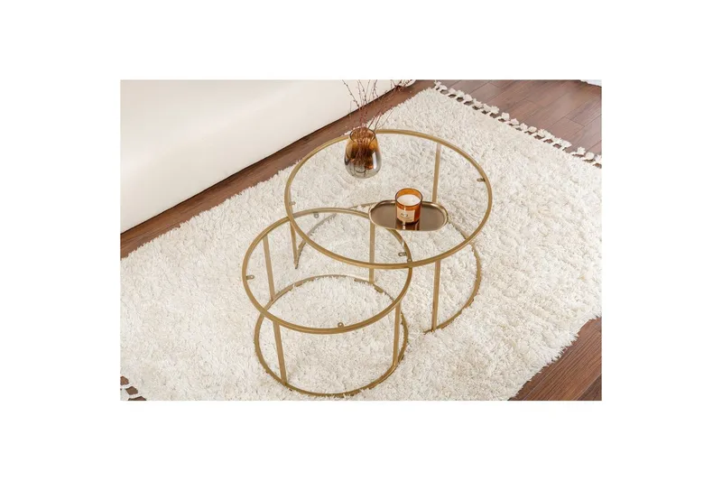 Sohvapöytäsarja Rikiya kulta läpinäkyvä - Huonekalut - Pöytä & ruokailuryhmä - Apupöytä & sivupöytä - Sarjapöytä