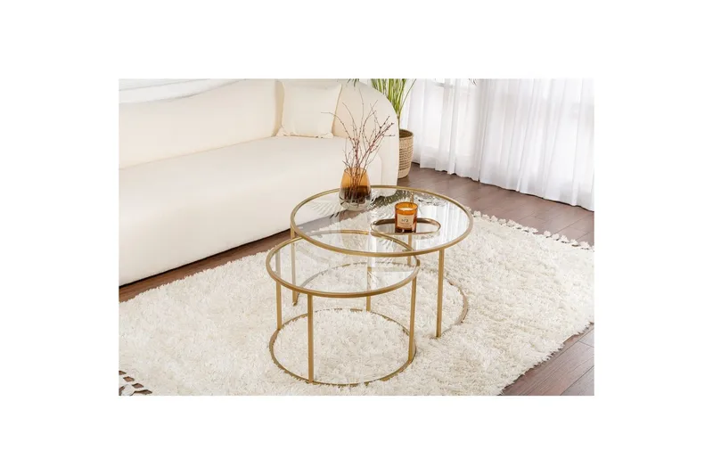 Sohvapöytäsarja Rikiya kulta läpinäkyvä - Huonekalut - Pöytä & ruokailuryhmä - Apupöytä & sivupöytä - Sarjapöytä