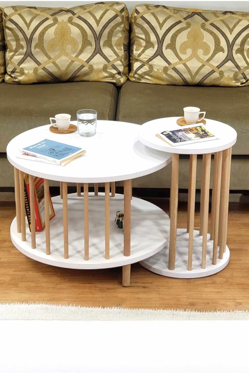 Sohvapöytäsetti Hanah Home Peka Set Pro (Ø60 x K43 cm) Valkoinen - Valkoinen - Huonekalut - Pöytä & ruokailuryhmä - Sohvapöytä