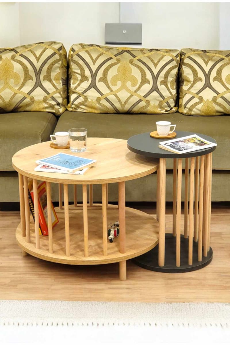 Sohvapöytäsetti Hanah Home Peka Set Pro (Ø60 x K43 cm) Sapphire-tammi/Antrasiitti - Sapphire Oak ja antrasiitti - Huonekalut - Pöytä & ruokailuryhmä - Sohvapöytä