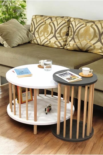 Sohvapöytäsetti Hanah Home Peka Set Pro (Ø60 x K43 cm) Valkoinen/Antrasiitti - Valkoinen/Antrasiitti - Huonekalut - Pöytä & ruokailuryhmä - Sohvapöytä