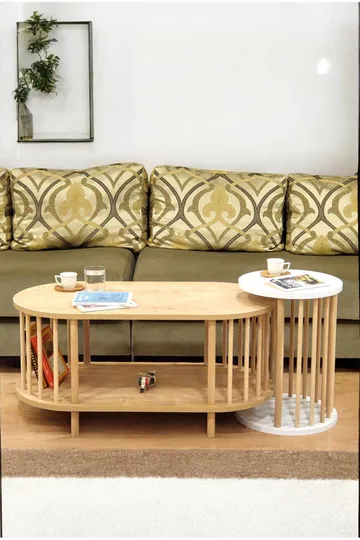 Sohvapöytäsetti Hanah Home Peka Set (90 x 43 x 45 cm) Sapphire-tammi/Valkoinen - Sapphire Oak ja valkoinen - Huonekalut - Pöytä & ruokailuryhmä - Sohvapöytä
