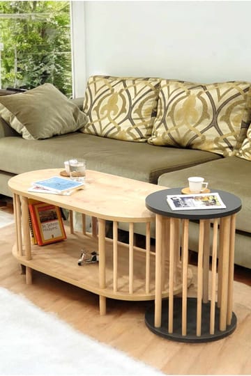 Sohvapöytäsetti Hanah Home Peka Set (90 x 43 x 45 cm) Sapphire-tammi/Antrasiitti - Sapphire Oak/Antrasiitti - Huonekalut - Pöytä & ruokailuryhmä - Sohvapöytä
