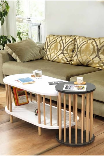 Sohvapöytäsetti Hanah Home Peka Set (90 x 43 x 45 cm) Valkoinen/Antrasiitti - Valkoinen/Antrasiitti - Huonekalut - Pöytä & ruokailuryhmä - Sohvapöytä