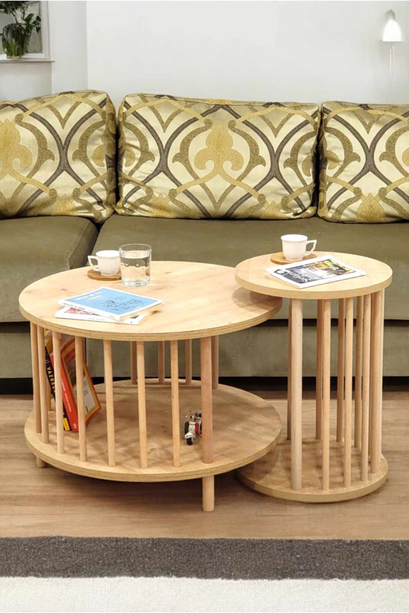Sohvapöytäsetti Hanah Home Peka Set Pro (Ø60 x K43 cm) Sapphire Oak - Sapphire Oak - Huonekalut - Pöytä & ruokailuryhmä - Sohvapöytä