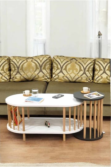 Sohvapöytäsetti Hanah Home Peka Set (90 x 43 x 45 cm) Valkoinen/Antrasiitti - Valkoinen/Antrasiitti - Huonekalut - Pöytä & ruokailuryhmä - Sohvapöytä
