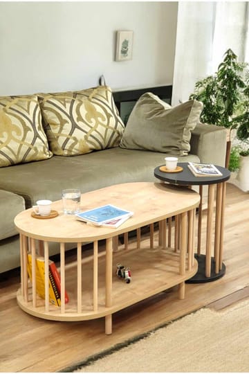 Sohvapöytäsetti Hanah Home Peka Set (90 x 43 x 45 cm) Sapphire-tammi/Antrasiitti - Sapphire Oak/Antrasiitti - Huonekalut - Pöytä & ruokailuryhmä - Sohvapöytä