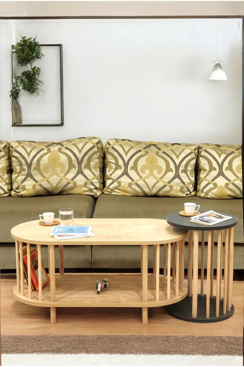 Sohvapöytäsetti Hanah Home Peka Set (90 x 43 x 45 cm) Sapphire-tammi/Antrasiitti - Sapphire Oak ja antrasiitti - Huonekalut - Pöytä & ruokailuryhmä - Sohvapöytä