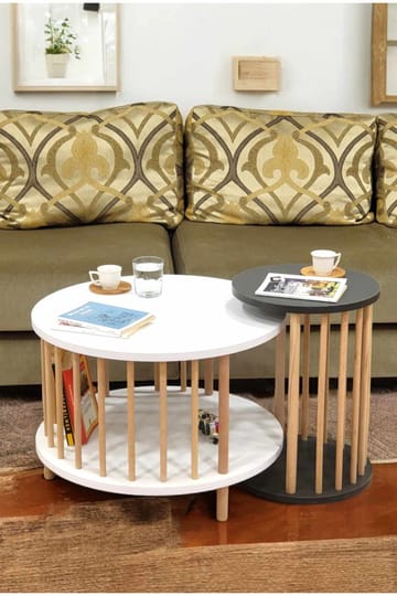 Sohvapöytäsetti Hanah Home Peka Set Pro (Ø60 x K43 cm) Valkoinen/Antrasiitti - Valkoinen/Antrasiitti - Huonekalut - Pöytä & ruokailuryhmä - Sohvapöytä