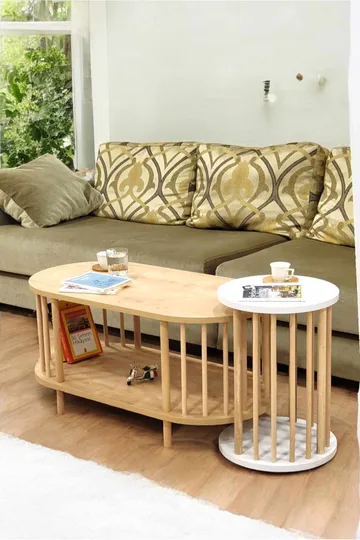 Sohvapöytäsetti Hanah Home Peka Set (90 x 43 x 45 cm) Sapphire-tammi/Valkoinen - Sapphire Oak ja valkoinen - Huonekalut - Pöytä & ruokailuryhmä - Sohvapöytä