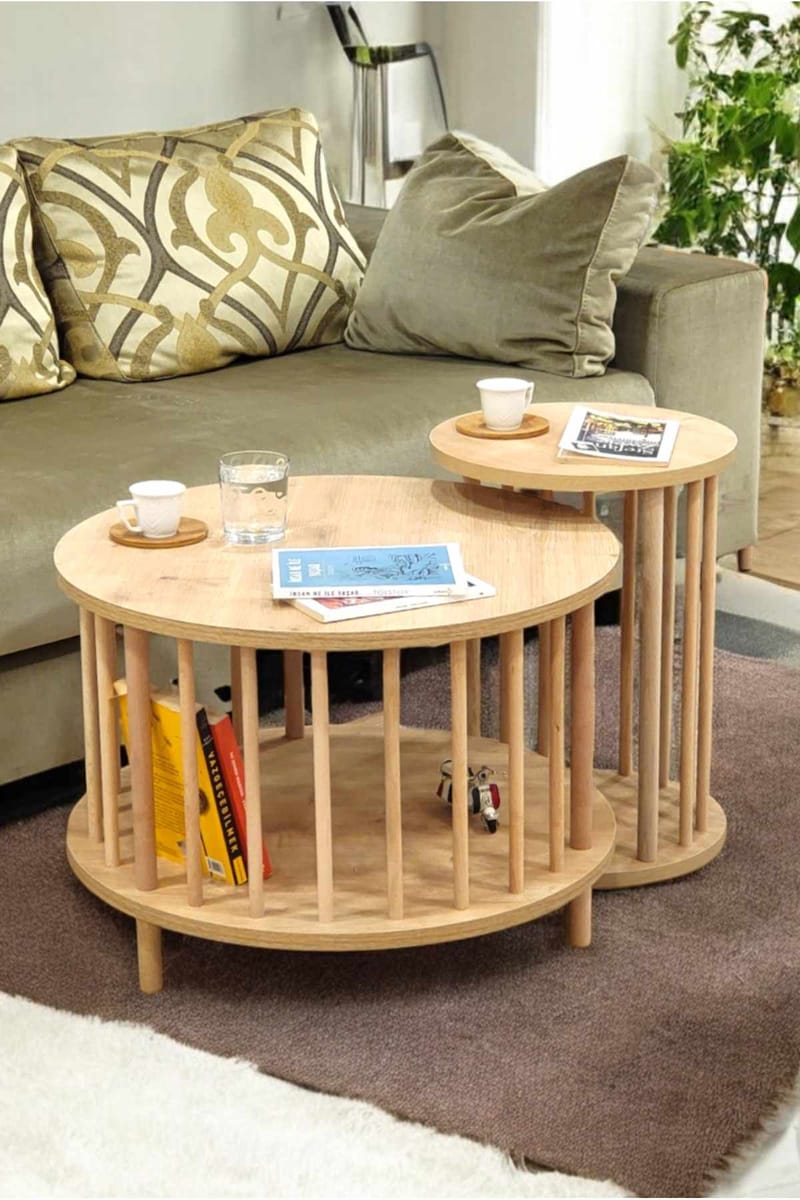 Sohvapöytäsetti Hanah Home Peka Set Pro (Ø60 x K43 cm) Sapphire Oak - Sapphire Oak - Huonekalut - Pöytä & ruokailuryhmä - Sohvapöytä