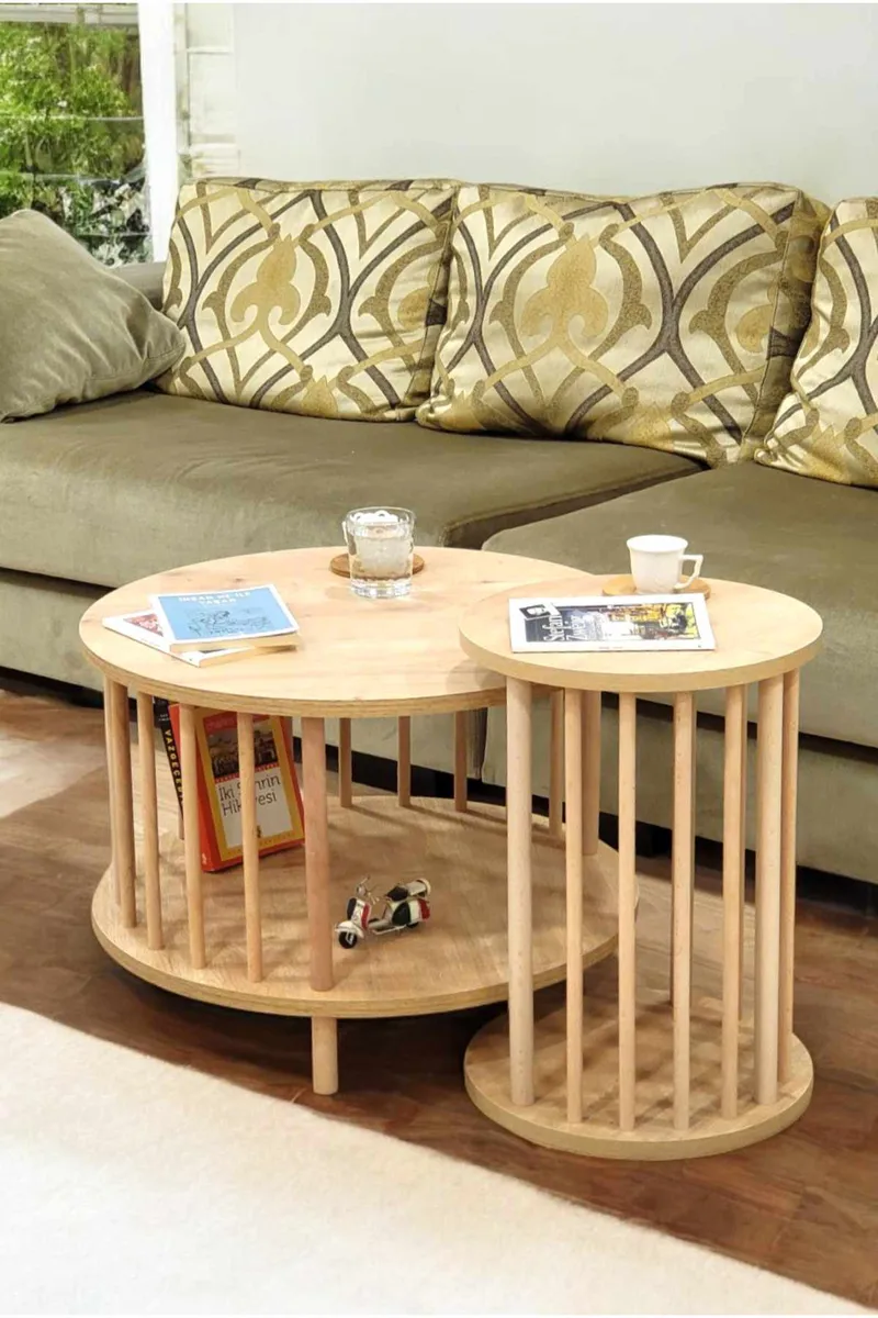 Sohvapöytäsetti Hanah Home Peka Set Pro (Ø60 x K43 cm) Sapphire Oak, Sapphire Oak