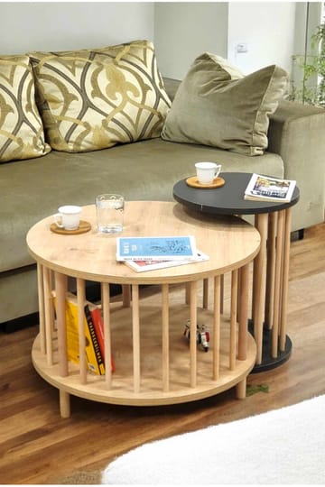 Sohvapöytäsetti Hanah Home Peka Set Pro (Ø60 x K43 cm) Sapphire-tammi/Antrasiitti - Sapphire Oak/Antrasiitti - Huonekalut - Pöytä & ruokailuryhmä - Sohvapöytä