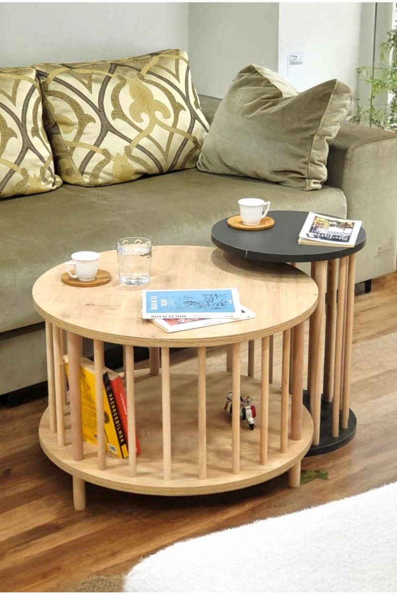 Sohvapöytäsetti Hanah Home Peka Set Pro (Ø60 x K43 cm) Sapphire-tammi/Antrasiitti - Sapphire Oak ja antrasiitti - Huonekalut - Pöytä & ruokailuryhmä - Sohvapöytä